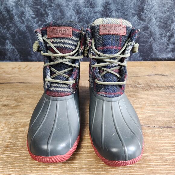 Sperry Plaid Fleece Ducks Rain Boots | Women's 7M - Picture 2 of 12